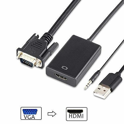 to HDMI Monitor/TV/Projector D-Sub,HD 15-pin RimiCab VGA to HDMI Adapter Flat Cable 5Ft/1.5M HD 1080P VGA to HDMI Converter Cord with Audio Input and USB Cable for Old PC or Laptop with VGA 